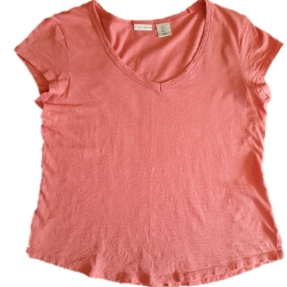 Max Studio Top Womens Medium Pink Short Sleeve Pima Cotton Shirt V Neck - Picture 1 of 8